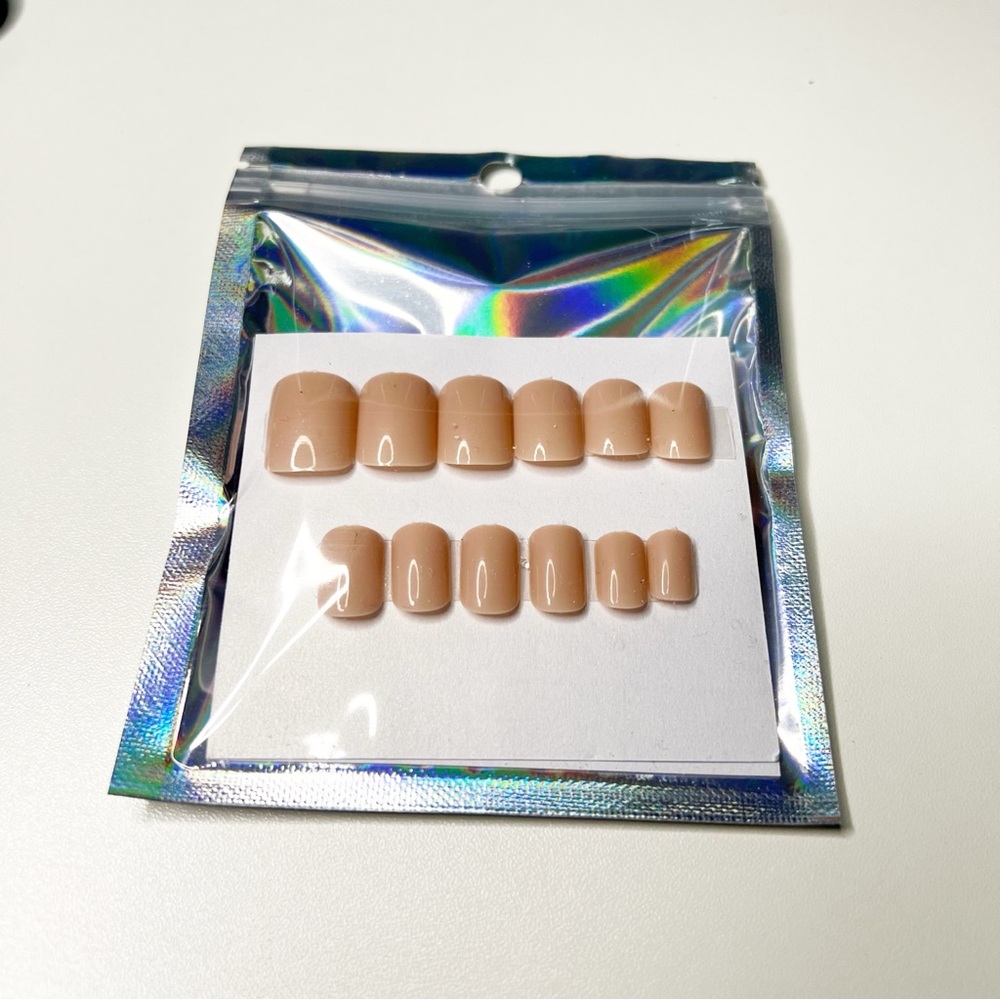 24pc Nude Beige Glossy Press-On Nails-Reusable Natural Look-Short Square